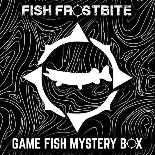 Fish Frostbite Gamefish Mystery Box, monthly ice fishing tackle subscription with jigs, lures, and terminal tackle for gamefish fishing