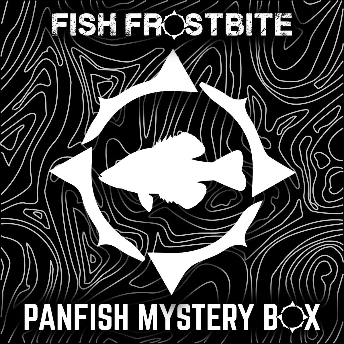 Fish Frostbite Panfish Mystery Box, monthly ice fishing tackle subscription with jigs, lures, and terminal tackle for panfish fishing
