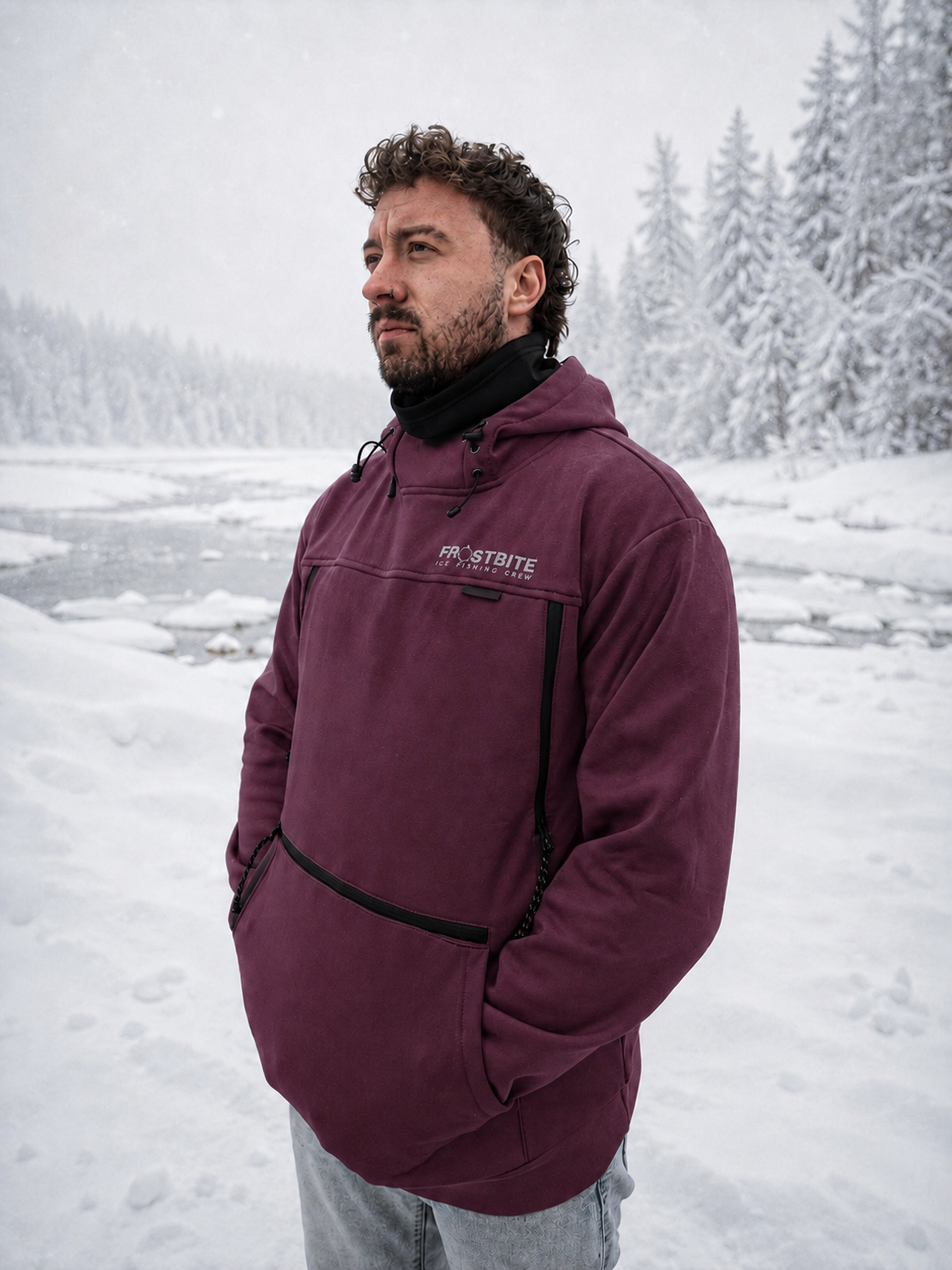 Frostbite Performance Fishing Hoodie Maroon