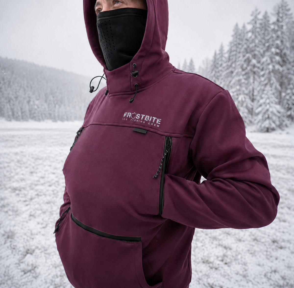 Frostbite Performance Fishing Hoodie Maroon 2