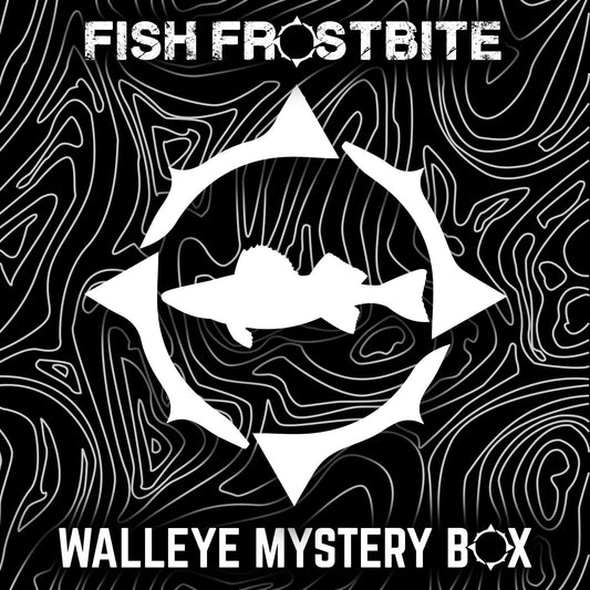 Fish Frostbite Walleye Mystery Box, monthly ice fishing tackle subscription with jigs, lures, and terminal tackle for walleye fishing