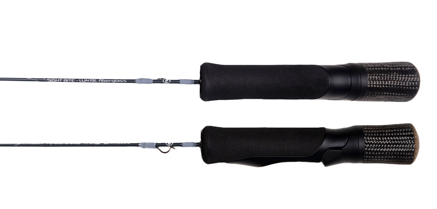 Frostbite Lunar 19L Sight Bite Side and top view Carbon fiber handle and EVA foregrip sight fishing panfish