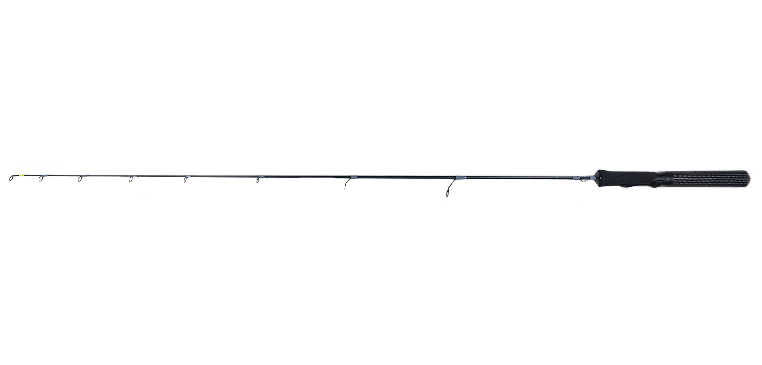 Frostbite Lunar Run & Gun Ice fishing rod made for actively chasing walleye. High quality Carbon Fiber handle with EVA foregrip. 