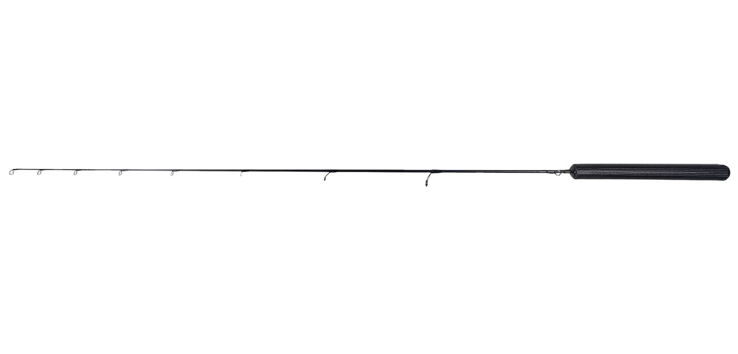 Run and Gun 50" Medium Power Ice Fishing Rod for actively chasing walleyes. Super Lightweight and warm touch carbon fiber handle and graphite rod blank. 