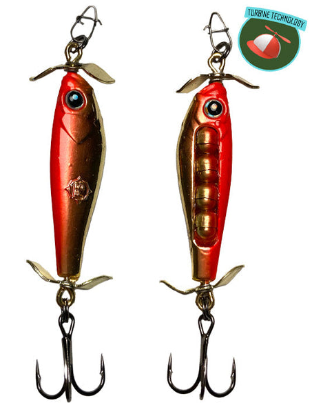 Rattling spoon with propellers for extra lateral line attraction. Perfect for Walleye, Perch, Crappie and Panfish. Designed for Ice Fishing.